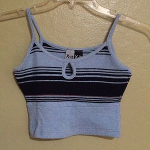 cropped blue tank top